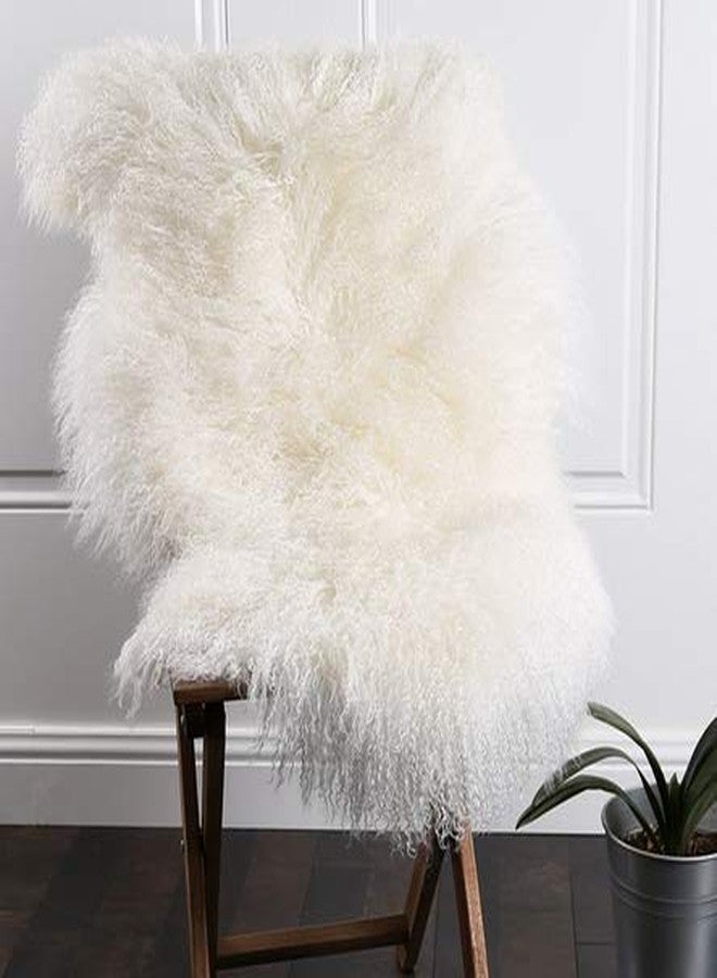 yingda1992 Genuine Mongolian Tibetan Lamb Fur Wool Throw Area Rug Real Fluffy Shaggy Sheepskin Curled Fur Rug Carpet Sofa Mat Chair Cover for Living Room Kids Bedroom Luxury Home Decor 2ft x 3.4Ft White/Ivory - Image 1